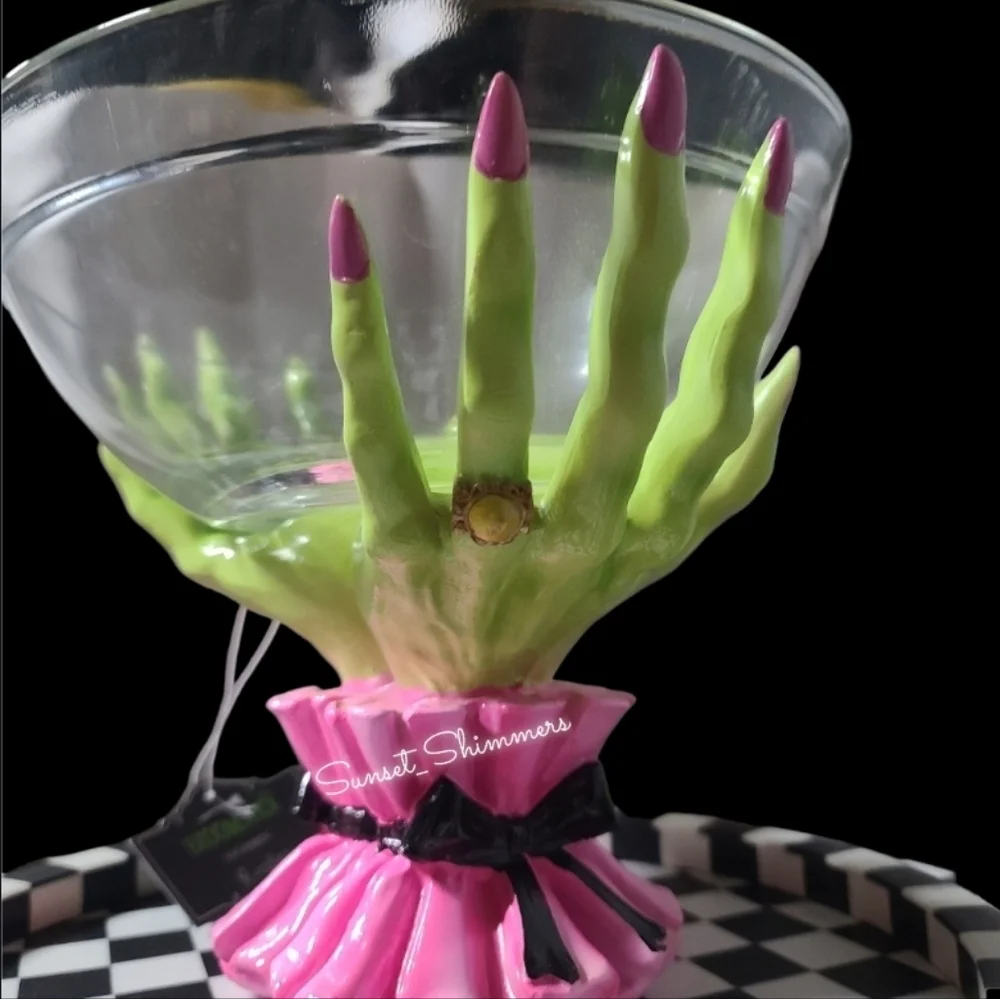 Glam Witch Hands Coquette Bow Halloween Candy Serving Bowl PINK GREEN NEW